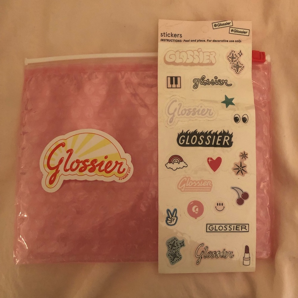 Glossier Pink Makeup Bubble Pouch Bag Stickers